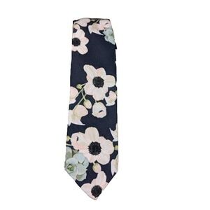 Tough Tie Men's Polyester Skinny Necktie Wash Wear Floral Black Pink Classic